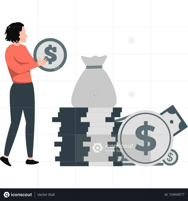 Mujer de negocios sosteniendo un signo de dólar  Ilustración