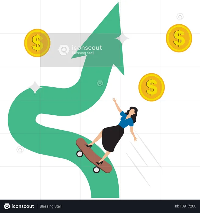 Mujer de negocios subiendo gráfico financiero  Ilustración