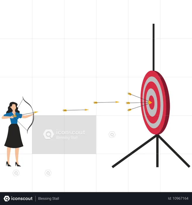 La empresaria realiza un tiro con arco de precisión con cada disparo dando en el blanco  Ilustración