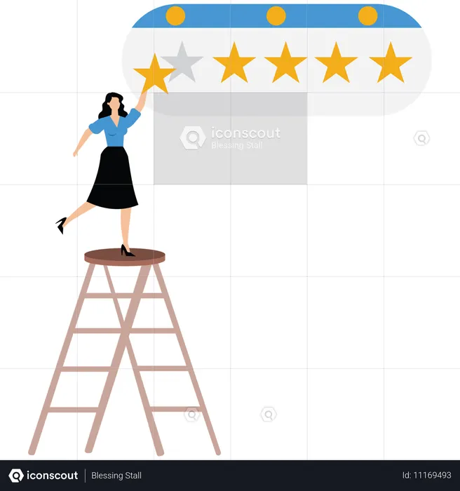 Mujer de negocios trabajando en la calificación del cliente  Ilustración