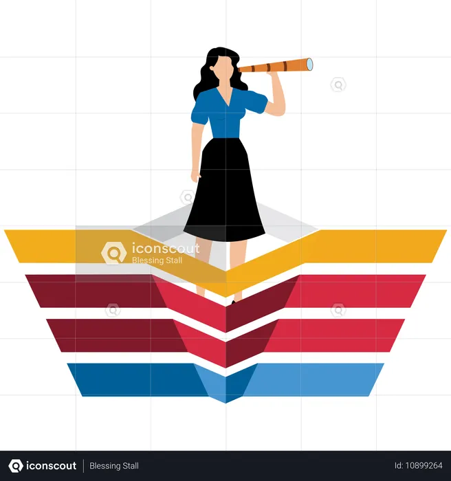 Mujer de negocios trabajando en el embudo de marketing  Ilustración