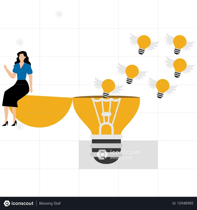 Empresaria trabajando en idea de negocio  Ilustración