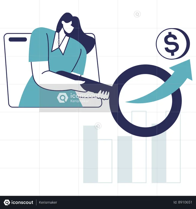 Empresária trabalha com dados de mercado  Ilustração