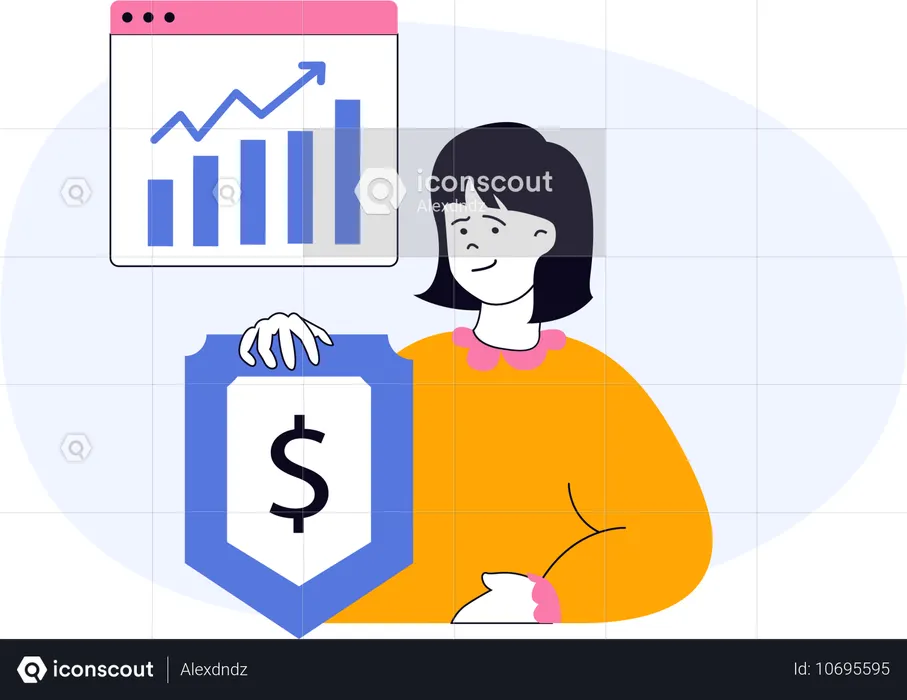 Empresária trabalha em gráficos financeiros  Ilustração