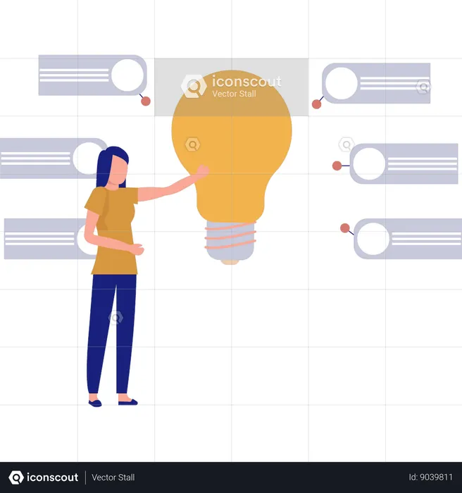 Empresária trabalha em ideias criativas  Ilustração