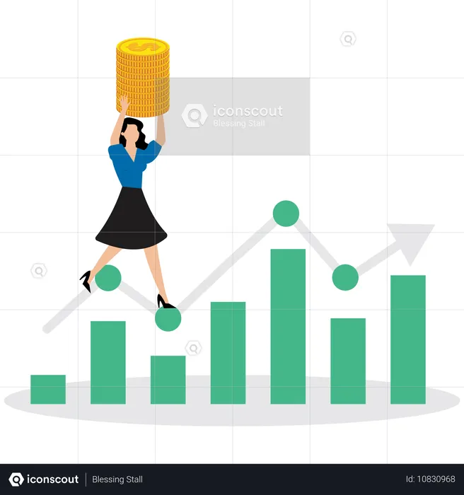 Mulher de negócios trabalhando em gráfico de investimento  Ilustração