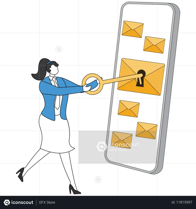 Empresária trabalhando em sistema de segurança  Ilustração