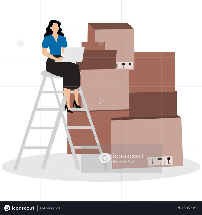 Mujer de negocios revisando cajas de entrega  Ilustración