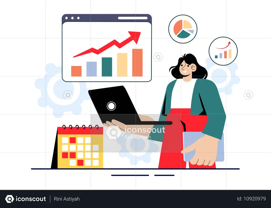 Empresária visualizando taxa de dados de lucro  Ilustração