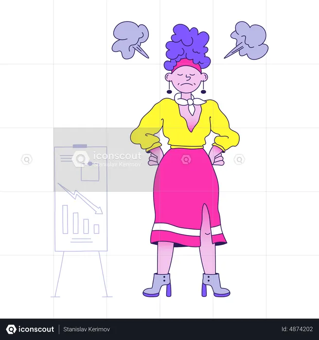 Empresária irritada com o desempenho financeiro  Ilustração