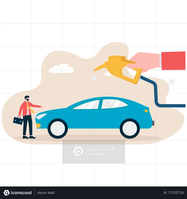 Empresário abastecendo carro  Ilustração