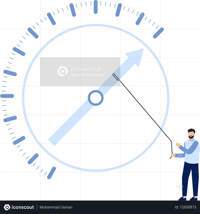 Empresario ajustando la manecilla del reloj Fecha límite Eficiencia Estrategia empresarial  Ilustración