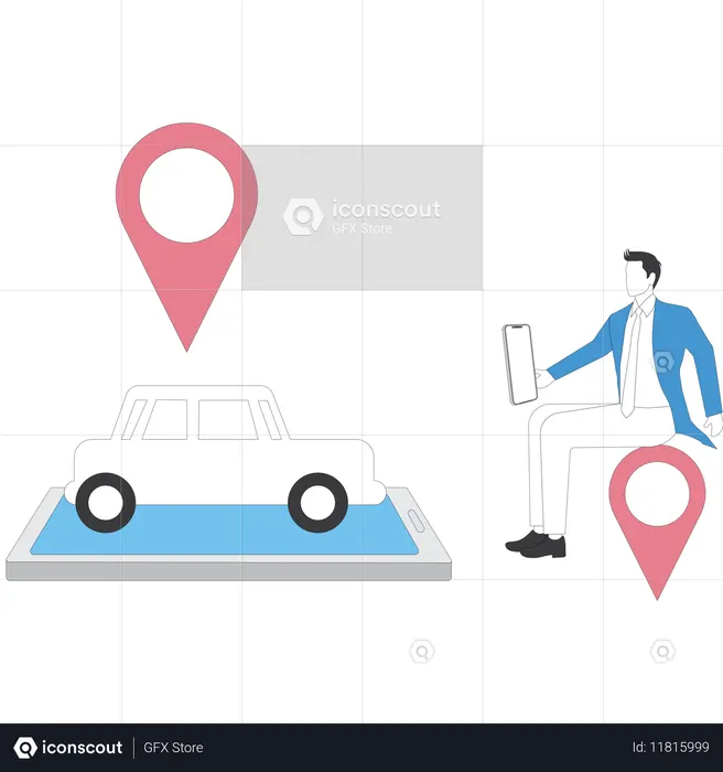 Empresário alugando carro online  Ilustração