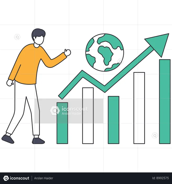 Empresário analisando o crescimento dos negócios internacionais  Ilustração