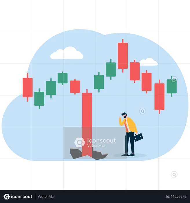 El hombre de negocios analiza el gráfico de velas  Ilustración