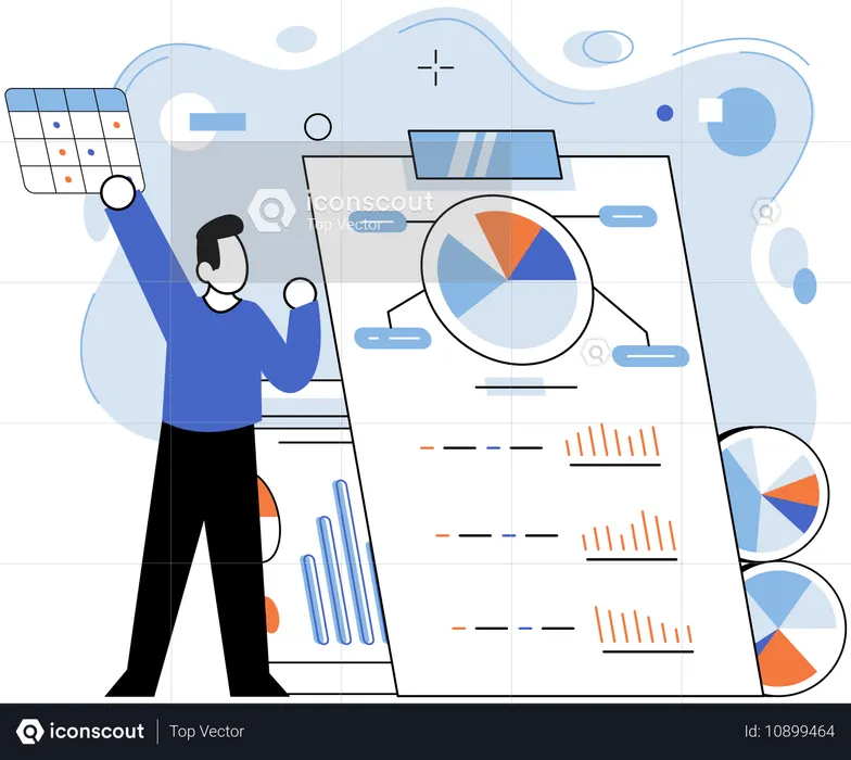 Empresario analizando datos comerciales  Ilustración