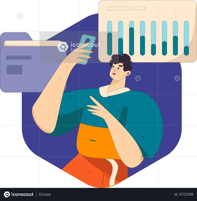 Empresario analizando datos gráficos en dispositivos móviles  Ilustración