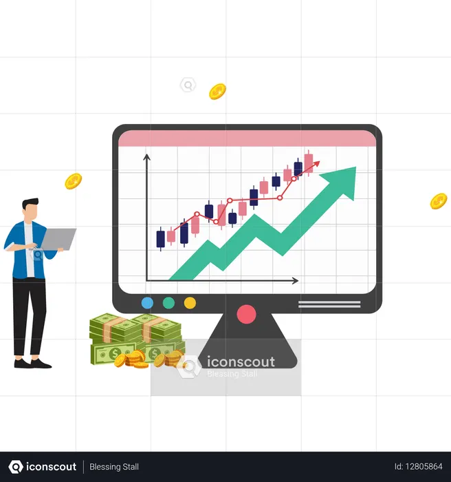 Empresario analizando el crecimiento del mercado de valores  Ilustración