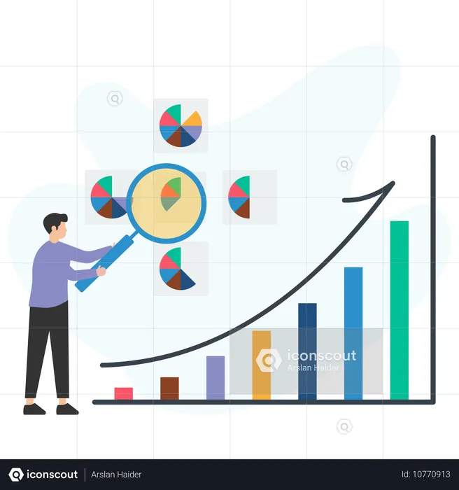 Empresario analizando el mercado empresarial  Ilustración