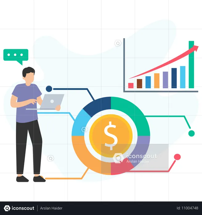 Hombre de negocios analizando gráfico financiero  Ilustración