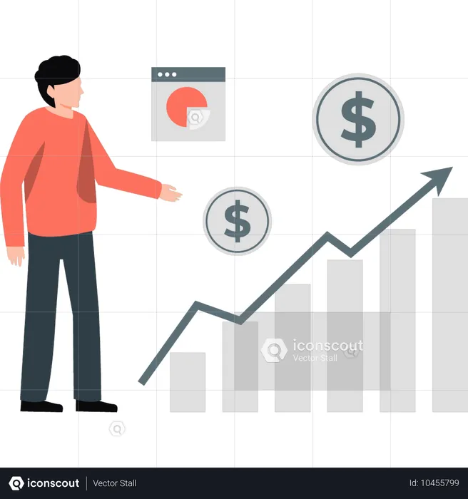 Hombre de negocios analizando datos de gráficos de negocios  Ilustración