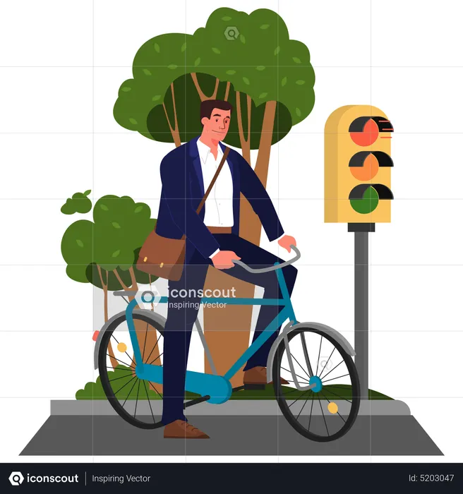 Empresário andando de bicicleta  Ilustração