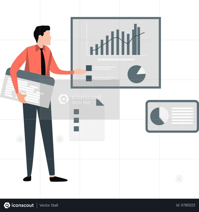 Empresário apontando na direção do gráfico  Ilustração