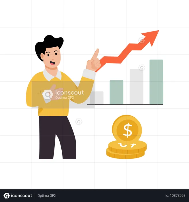 Empresário apontando para análise de lucro  Ilustração