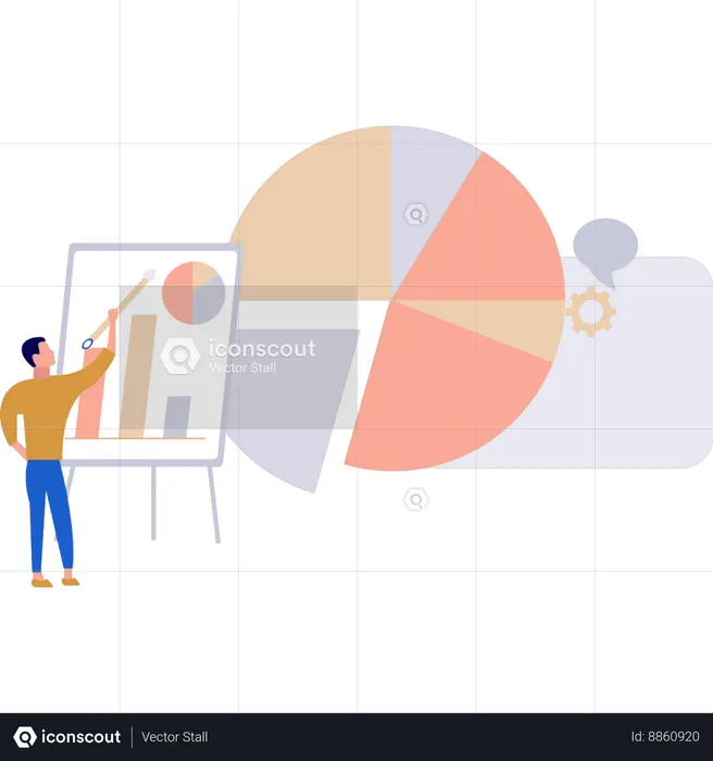 Empresário apontando para o gráfico de pizza de apresentação  Ilustração