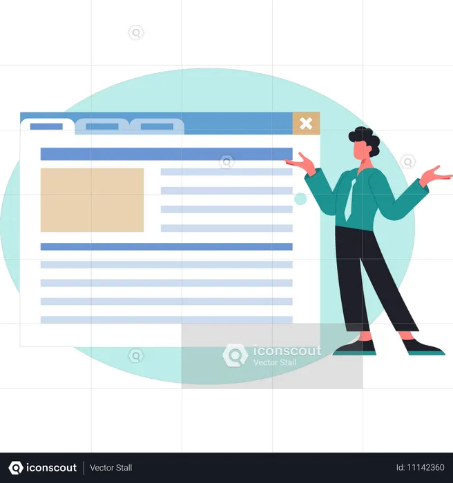Empresário apresentando documento online  Ilustração