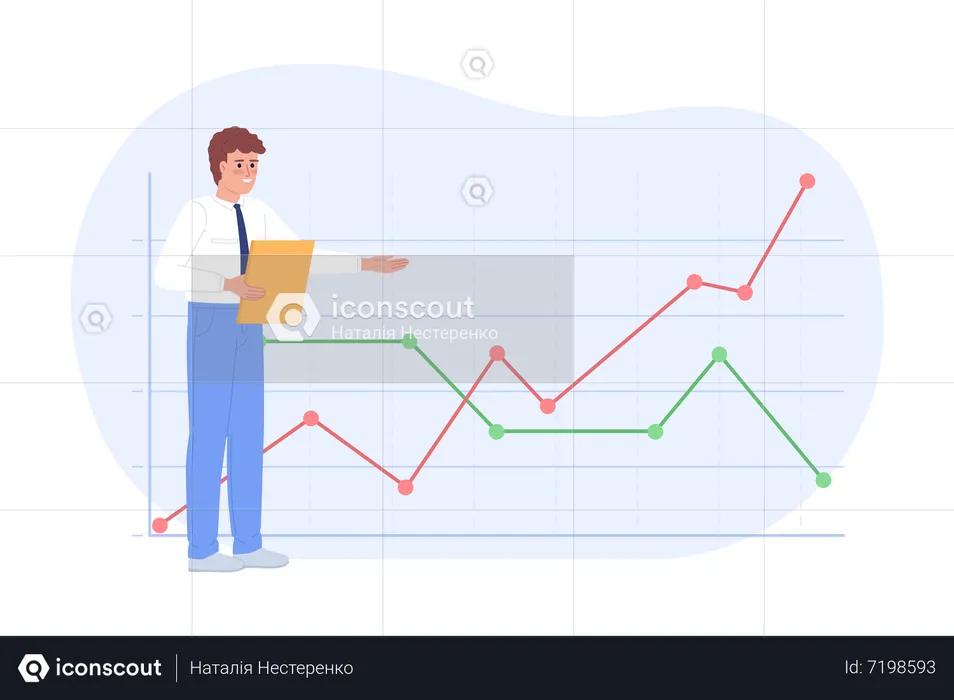 Empresário apresentando gráfico de análise de negócios  Ilustração