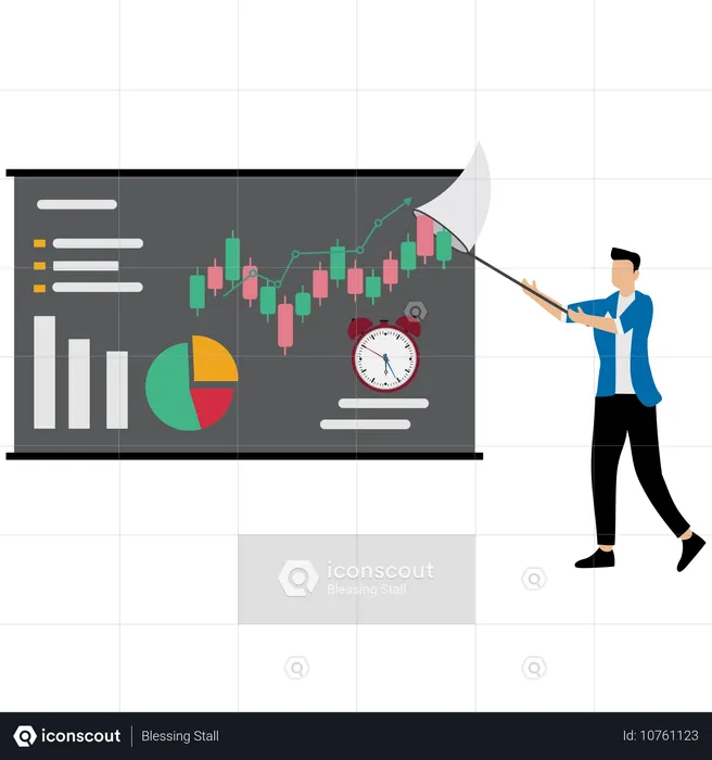 Empresário apresentando gráficos de perdas em reunião  Ilustração