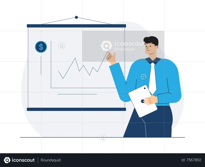 Empresário apresentando previsão analítica  Ilustração