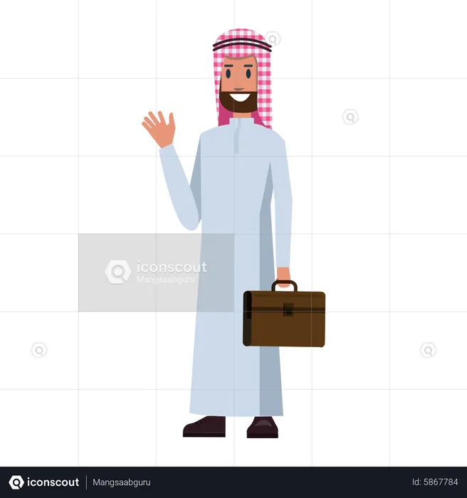Empresario árabe agitando la mano  Ilustración