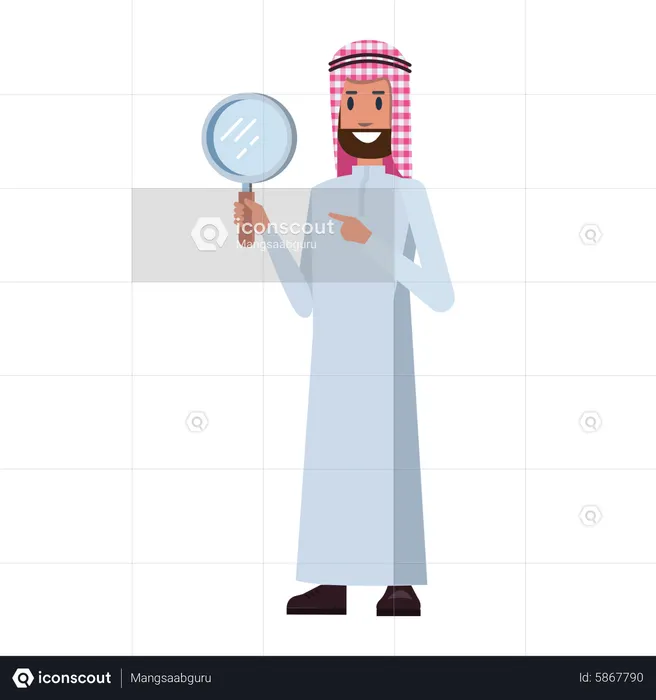 Empresario árabe sosteniendo lupa  Ilustración