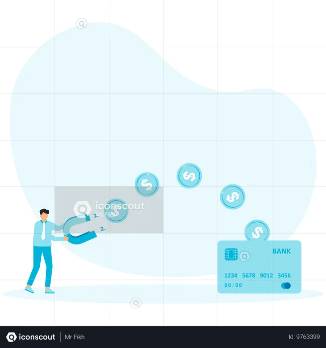 El hombre de negocios atrae el dinero de su tarjeta  Ilustración