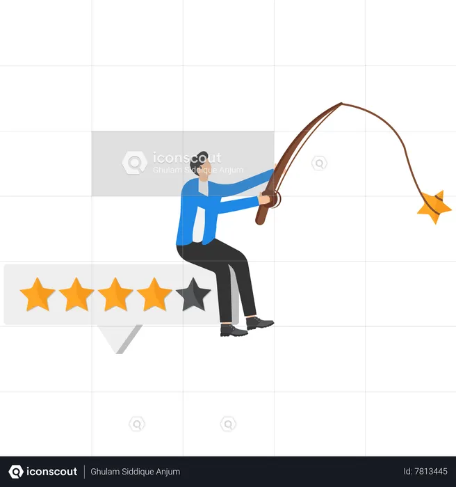 Empresario atrapando estrellas con cañas de pescar para ponerlas en la barra de estrellas  Ilustración