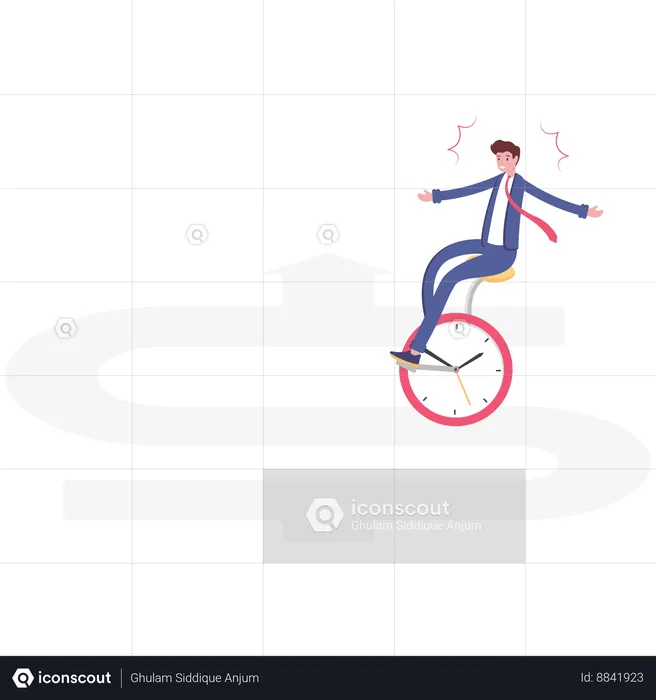 Bicicleta de hombre de negocios en relojes de rueda de bicicleta  Ilustración