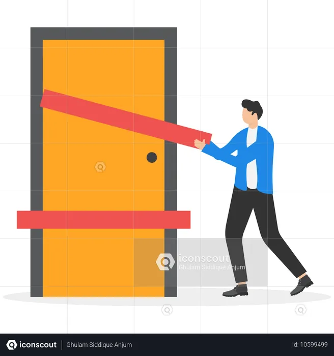 Empresário bloqueando a porta  Ilustração