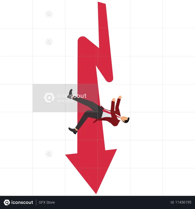 El hombre de negocios cae con una flecha roja  Ilustración