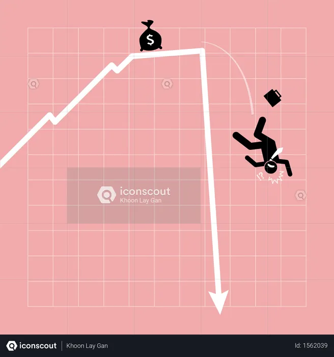 Empresário cai do gráfico enquanto o gráfico despenca repentinamente  Ilustração