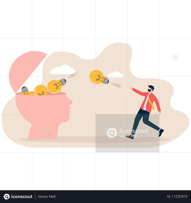 Empresário capturando ideias inovadoras em sua mente  Ilustração