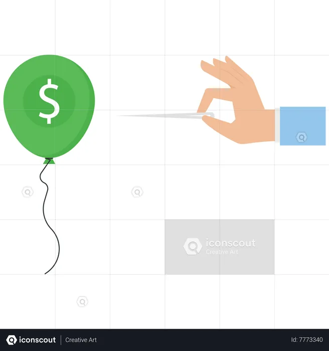 Empresário com agulha perfura balão de moeda de dólar americano  Ilustração