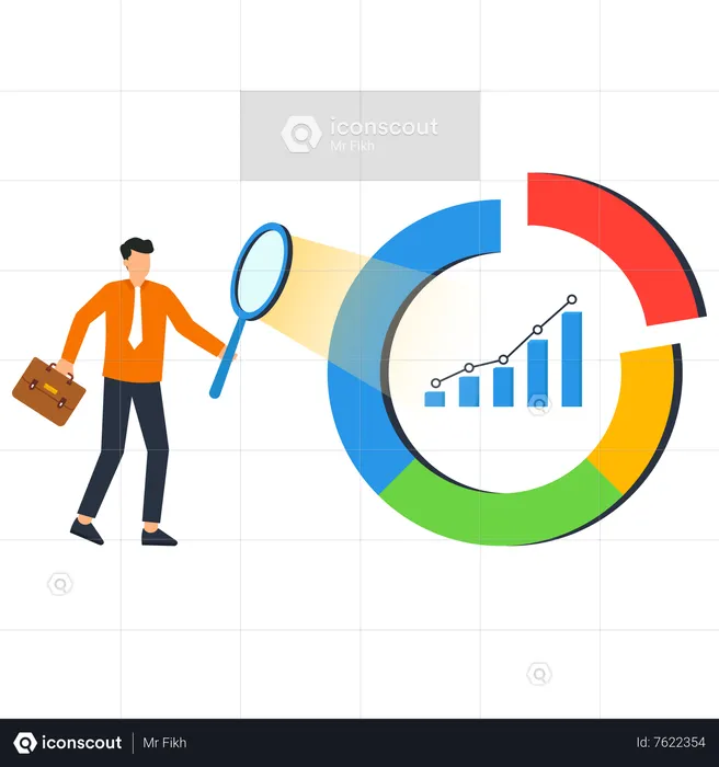 Empresário com ampliação no diagrama do ciclo econômico  Ilustração