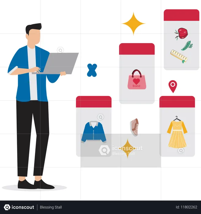 Empresário comprando produto online  Ilustração