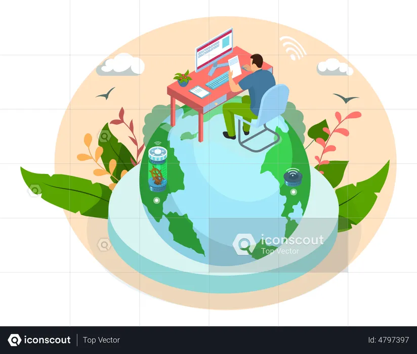 Empresario comunicándose remotamente  Ilustración