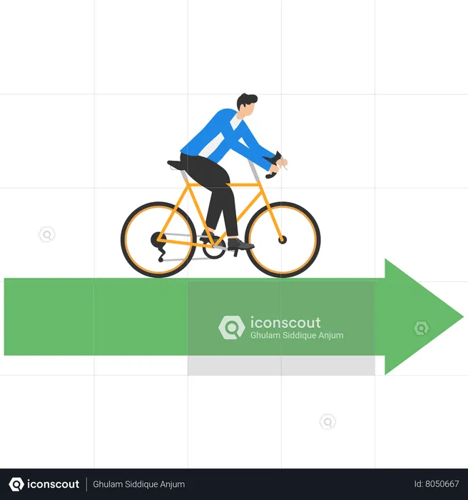 Empresario con bicicleta caminando sobre flecha abstracta  Ilustración