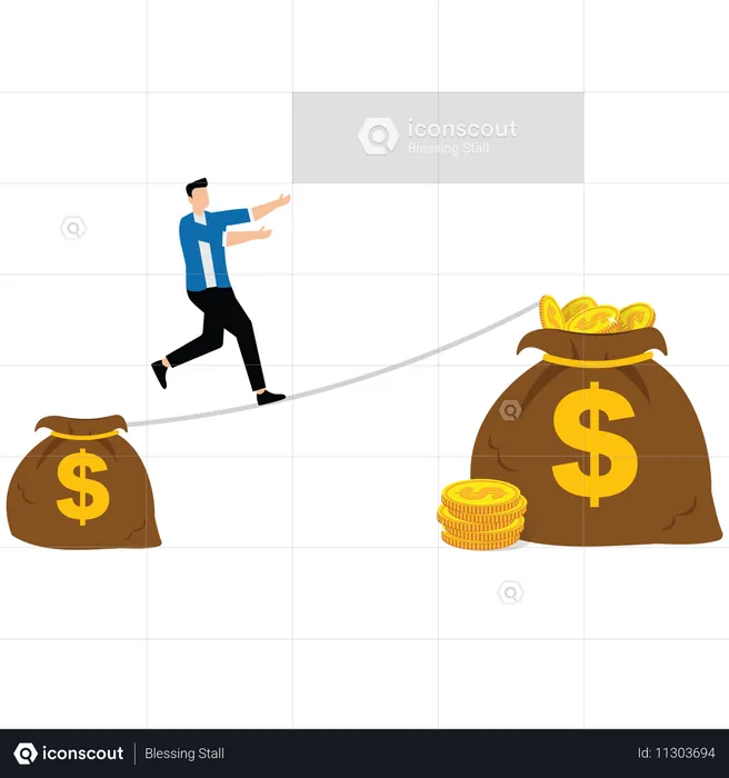 Hombre de negocios con crecimiento de ingresos o salario  Ilustración