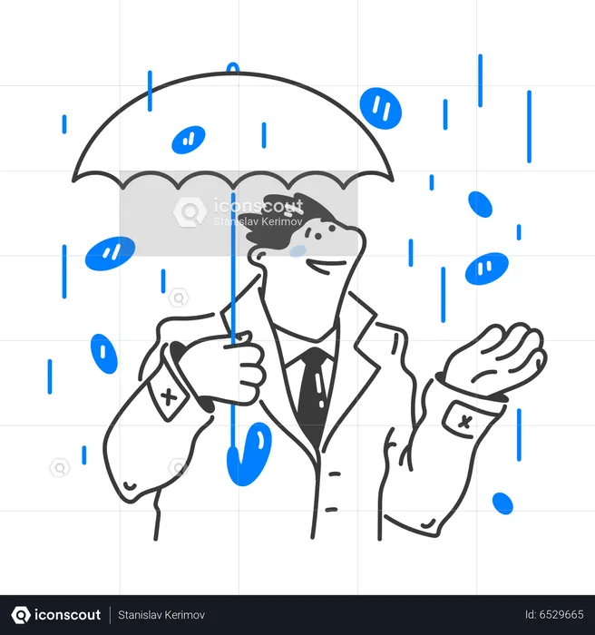 Empresario bajo lluvia de dinero con un paraguas  Ilustración
