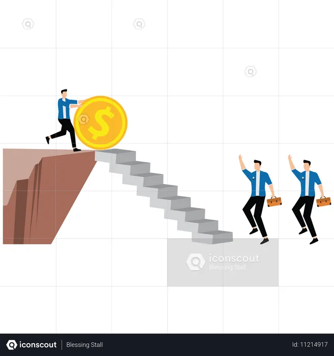 Hombre de negocios con inflación del dólar estadounidense  Ilustración